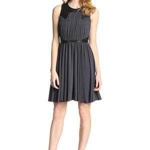Ivy&Blu|SlateGray Vegan Leather Trim Pleated Dress
